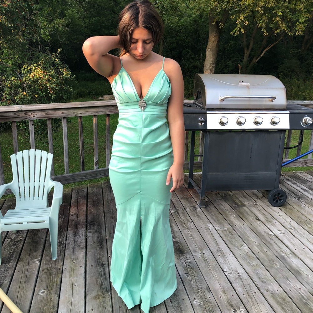 Mermaid style sea foam hoco or prom dress